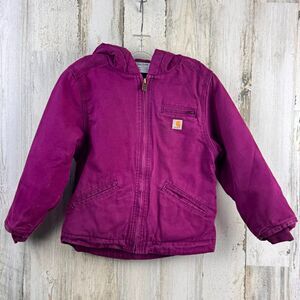 Carhartt Girls Jacket Purple/Pink Size XXS) 4/5 Hooded Coat Sherpa Lined